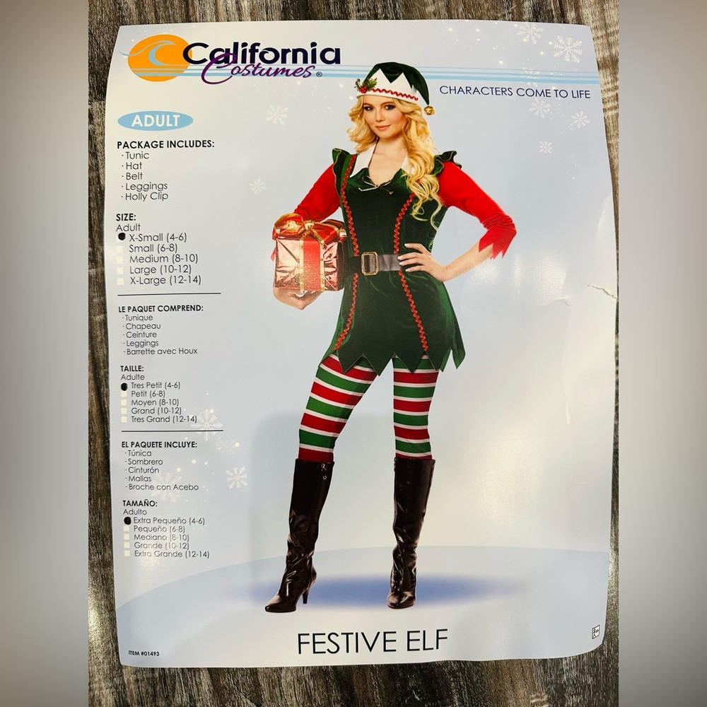 Festive Elf Costume with Red and Green Stripes